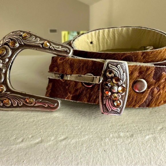 Calf leather brown belt with silver trim by White Sand - Picture 1 of 4